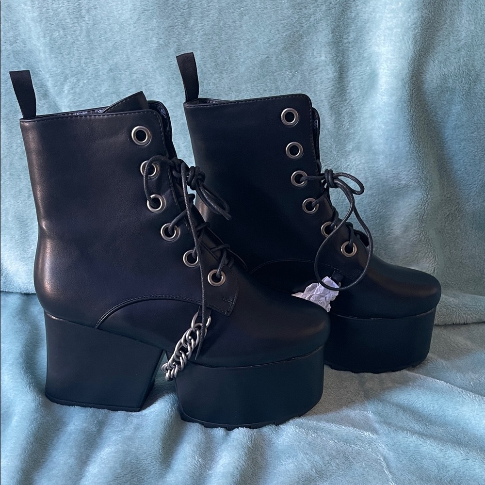 LaModa Black Lace-Up Platform Boots - Picture 3 of 5